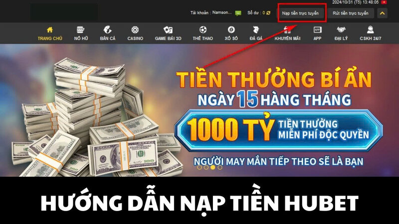 3 thao tác để nạp tiền HUBET cực nhanh